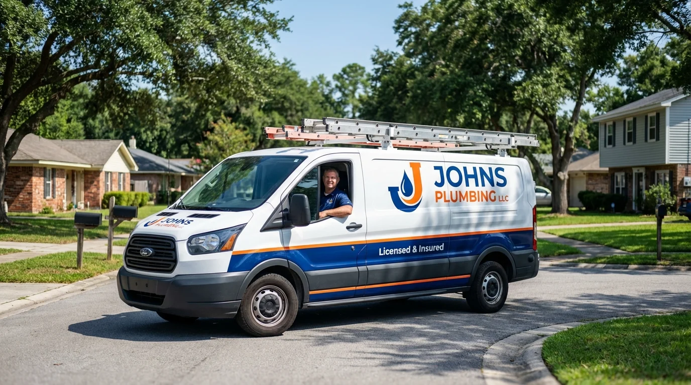 Johns Plumbing LLC service van in Elmsford, NY