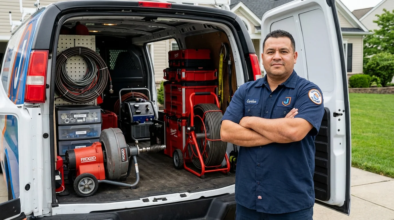 Professional drain cleaning equipment and Johns Plumbing LLC plumber in Elmsford