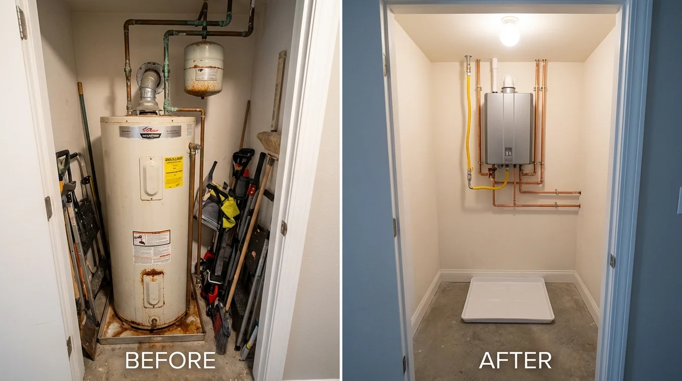 Tank water heater versus wall-mounted tankless unit comparison for Elmsford, NY homeowners