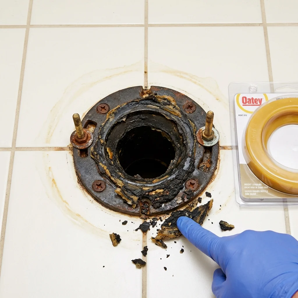 Failed wax ring showing water seepage at the base of a toilet in a Elmsford, NY home