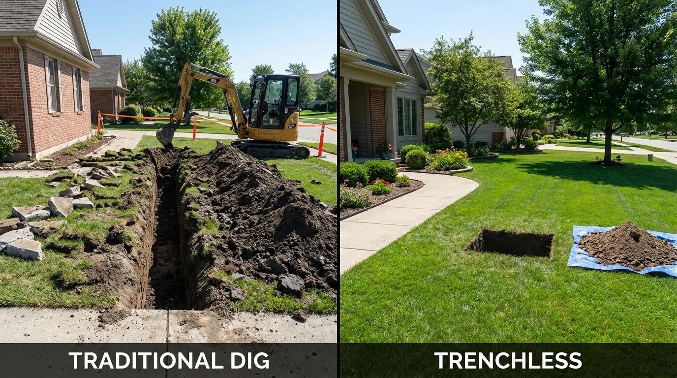 Trenchless sewer repair with minimal yard damage versus traditional excavation in Elmsford, NY